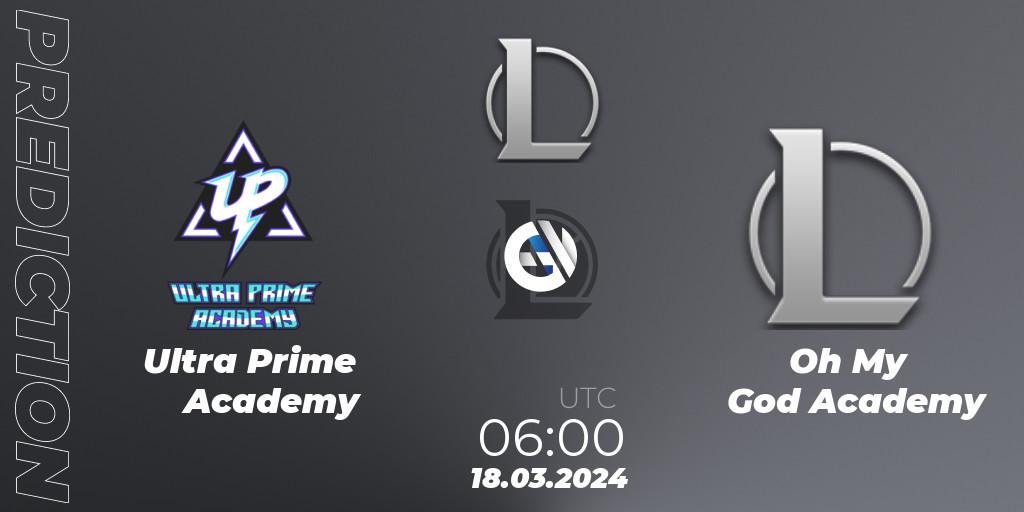 Ultra Prime Academy contre Oh My God Academy : prédiction de match. 18.03.2024 at 06:00. LoL, LDL 2024 - Stage 1