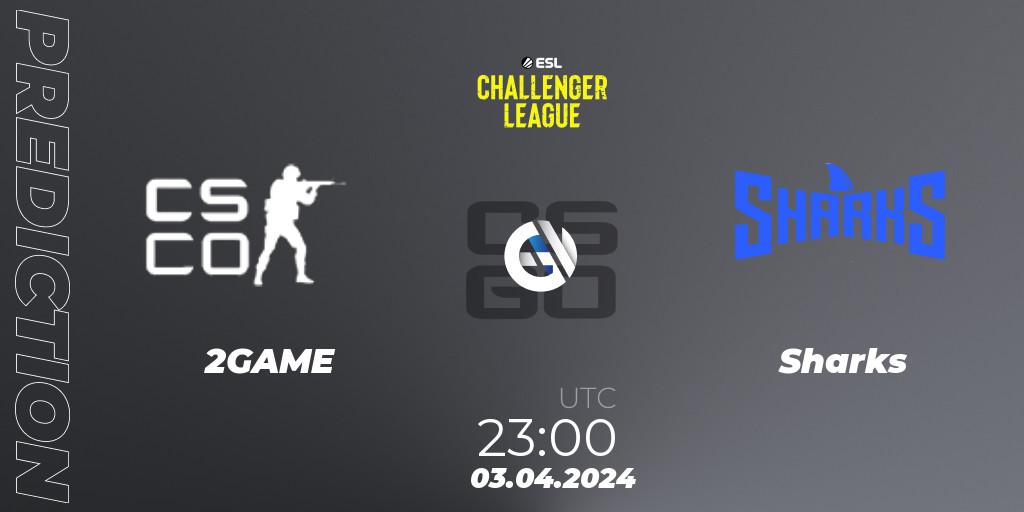2GAME contre Sharks : prédiction de match. 03.04.2024 at 22:50. Counter-Strike (CS2), ESL Challenger League Season 47: South America