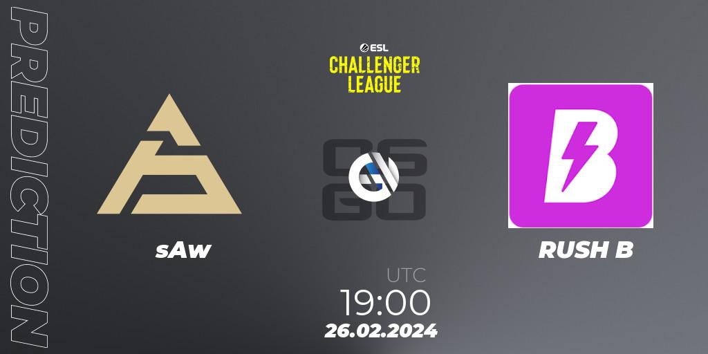 sAw contre RUSH B : prédiction de match. 26.02.2024 at 19:00. Counter-Strike (CS2), ESL Challenger League Season 47: Europe