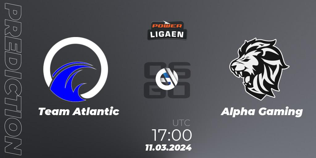 Team Atlantic contre Alpha Gaming : prédiction de match. 11.03.2024 at 17:00. Counter-Strike (CS2), Dust2.dk Ligaen Season 25