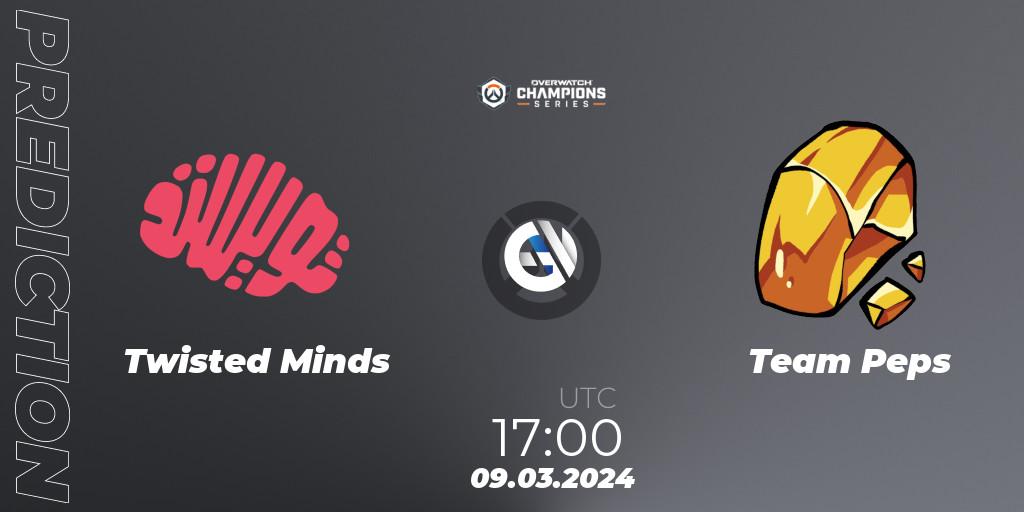Twisted Minds contre Team Peps : prédiction de match. 09.03.2024 at 17:00. Overwatch, Overwatch Champions Series 2024 - EMEA Stage 1 Group Stage
