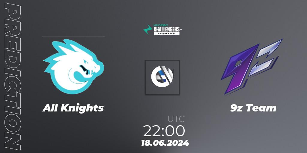 All Knights contre 9z Team : prédiction de match. 18.06.2024 at 22:00. VALORANT, VALORANT Challengers 2024 LAS: Split 2