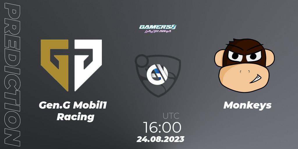 Gen.G Mobil1 Racing contre Monkeys : prédiction de match. 24.08.2023 at 15:30. Rocket League, Gamers8 2023