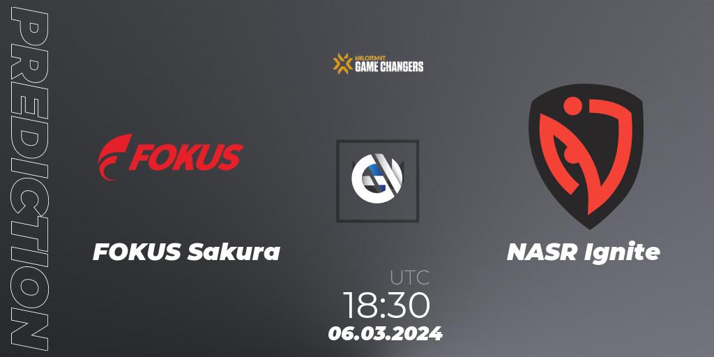 FOKUS Sakura contre NASR Ignite : prédiction de match. 06.03.2024 at 18:30. VALORANT, VCT 2024: Game Changers EMEA Stage 1