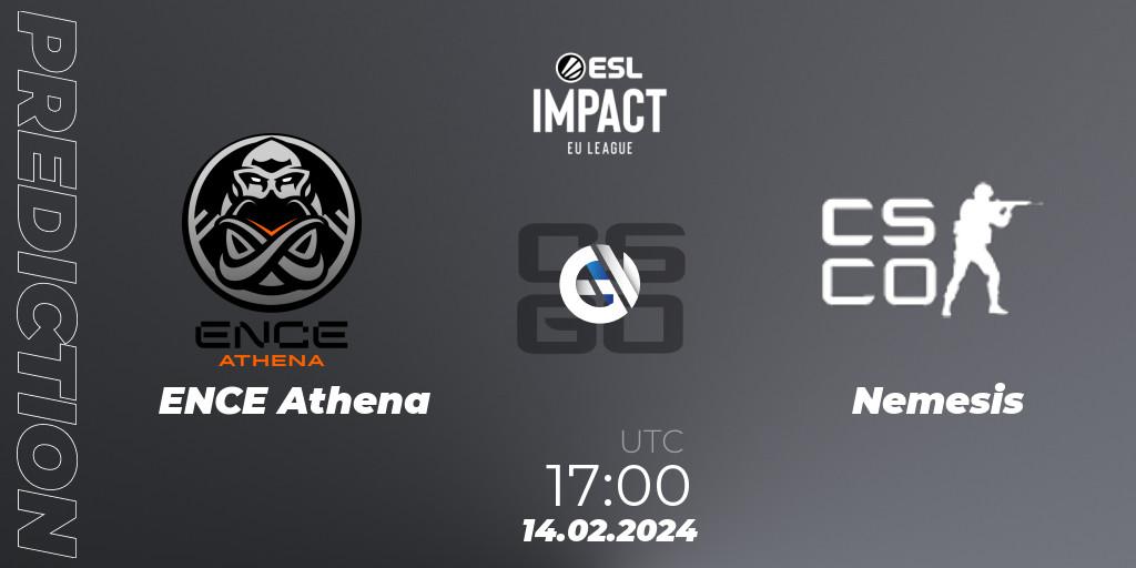 ENCE Athena contre Nemesis : prédiction de match. 14.02.24. CS2 (CS:GO), ESL Impact League Season 5: European Division - Open Qualifier #1