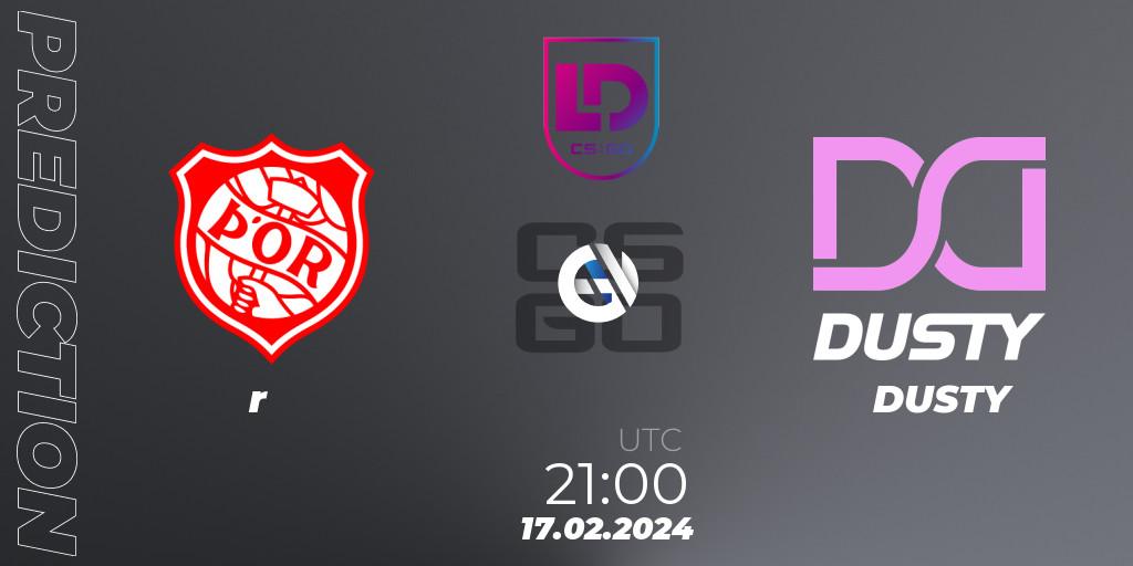 Þór contre DUSTY : prédiction de match. 17.02.2024 at 21:00. Counter-Strike (CS2), Icelandic Esports League Season 8: Regular Season