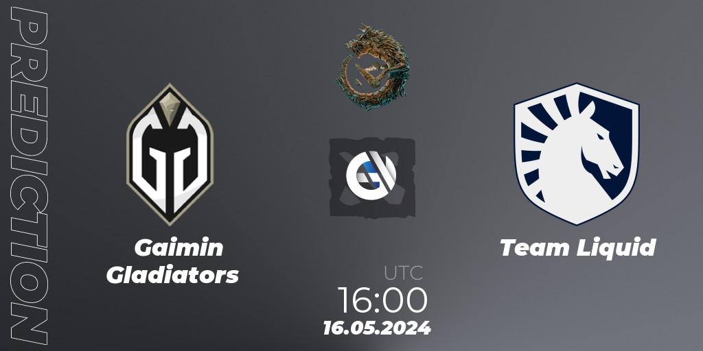 Gaimin Gladiators contre Team Liquid : prédiction de match. 16.05.2024 at 16:20. Dota 2, PGL Wallachia Season 1