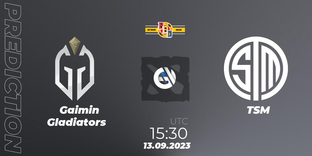 Gaimin Gladiators contre TSM : prédiction de match. 13.09.2023 at 18:00. Dota 2, BetBoom Dacha