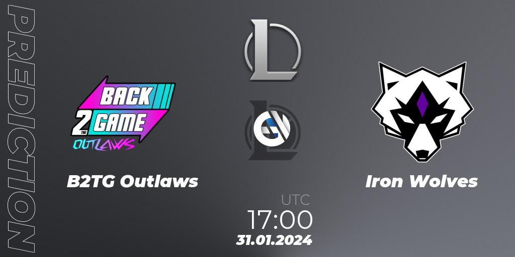B2TG Outlaws contre Iron Wolves : prédiction de match. 31.01.2024 at 17:00. LoL, Ultraliga S11