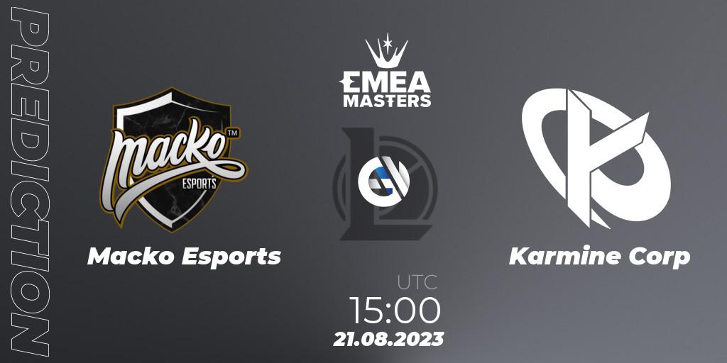 Macko Esports contre Karmine Corp : prédiction de match. 21.08.2023 at 15:00. LoL, EMEA Masters Summer 2023