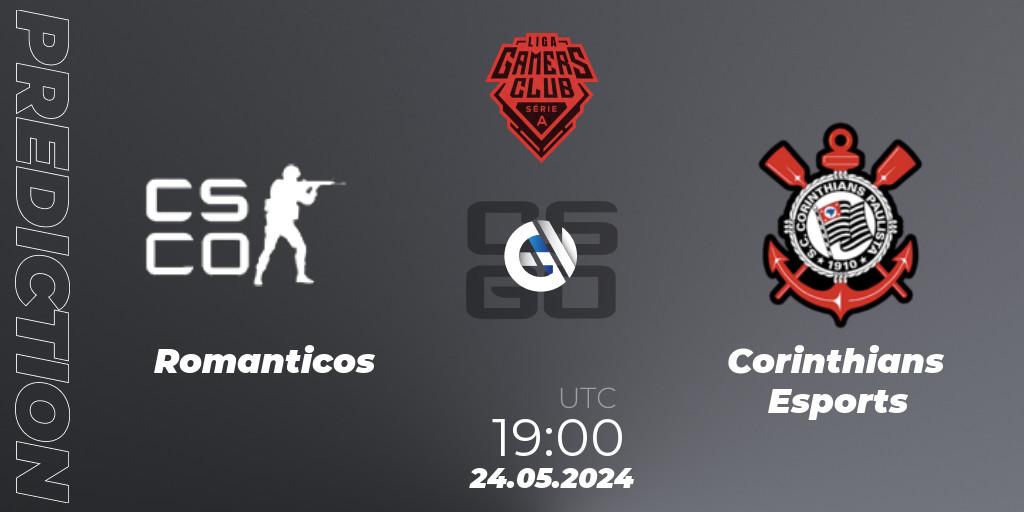 Romanticos contre Corinthians Esports : prédiction de match. 24.05.2024 at 19:00. Counter-Strike (CS2), Gamers Club Liga Série A: May 2024