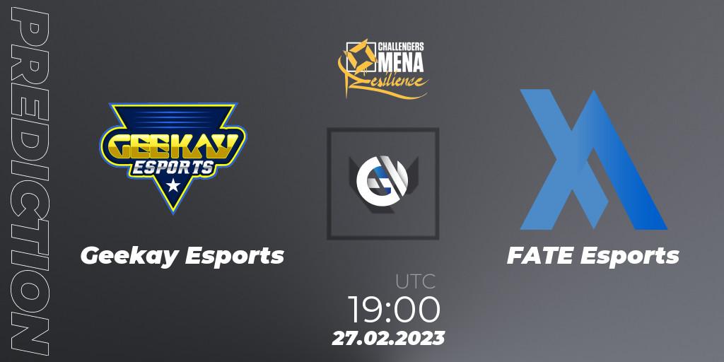Geekay Esports contre FATE Esports : prédiction de match. 27.02.2023 at 18:00. VALORANT, VALORANT Challengers 2023 MENA: Resilience Split 1 - Levant and North Africa