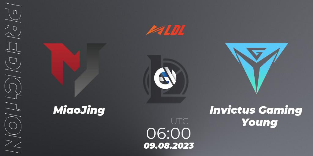 MiaoJing contre Invictus Gaming Young : prédiction de match. 09.08.2023 at 06:00. LoL, LDL 2023 - Playoffs