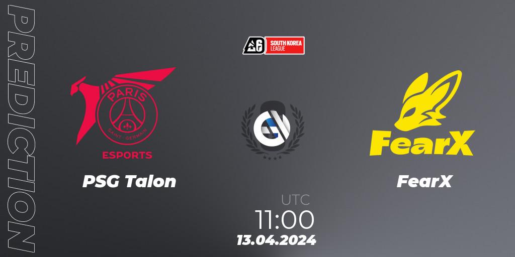 PSG Talon contre FearX : prédiction de match. 13.04.2024 at 11:00. Rainbow Six, South Korea League 2024 - Stage 1