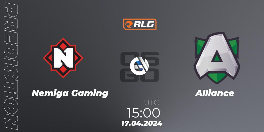 Nemiga Gaming contre Alliance : prédiction de match. 17.04.2024 at 15:00. Counter-Strike (CS2), RES European Series #2