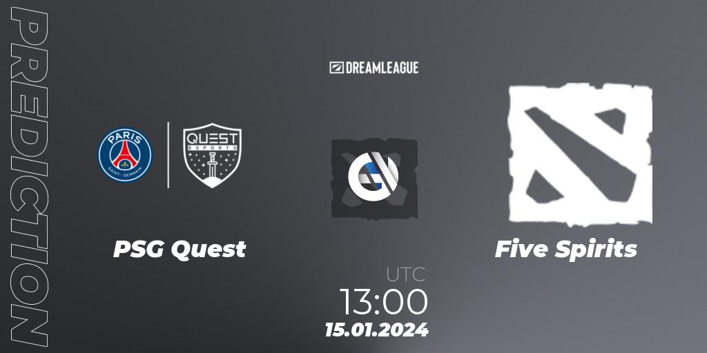 PSG Quest contre Five Spirits : prédiction de match. 15.01.2024 at 13:45. Dota 2, DreamLeague Season 22: MENA Closed Qualifier