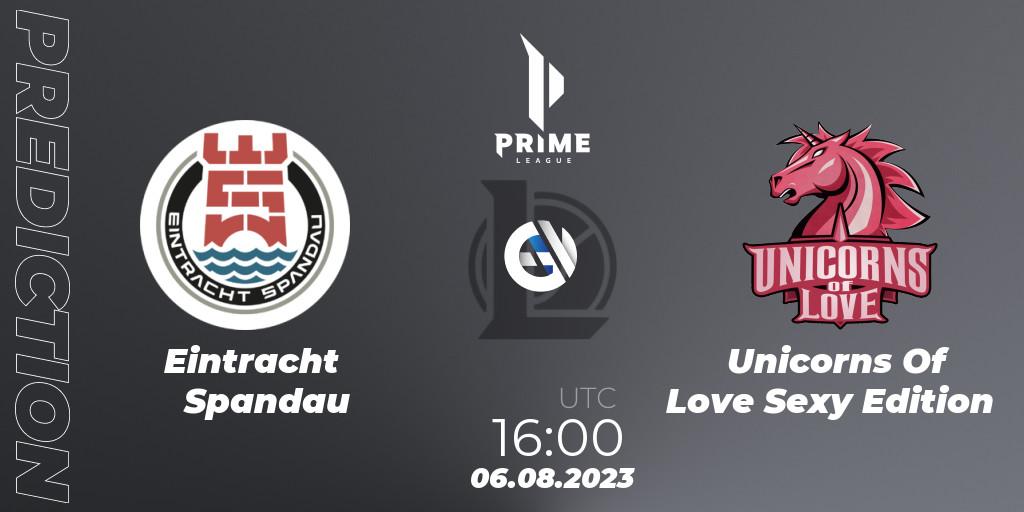 Eintracht Spandau contre Unicorns Of Love Sexy Edition : prédiction de match. 06.08.2023 at 16:00. LoL, Prime League Summer 2023 - Playoffs