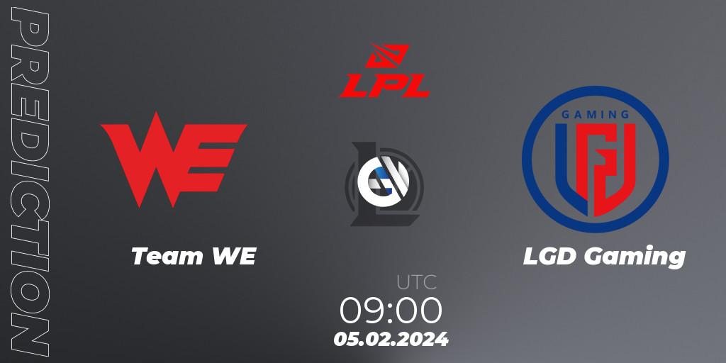 Team WE contre LGD Gaming : prédiction de match. 05.02.2024 at 09:00. LoL, LPL Spring 2024 - Group Stage