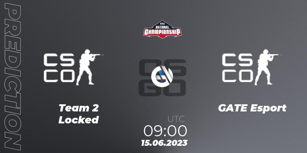 Team 2 Locked contre GATE Esport : prédiction de match. 15.06.2023 at 09:00. Counter-Strike (CS2), ESN National Championship 2023