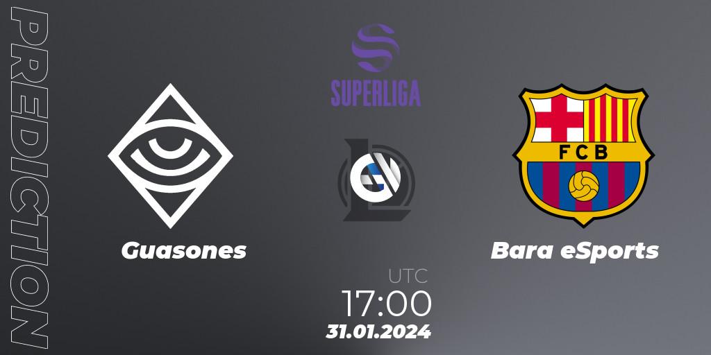 Guasones contre Barça eSports : prédiction de match. 31.01.2024 at 17:00. LoL, Superliga Spring 2024 - Group Stage