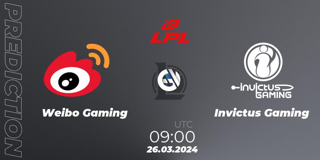Weibo Gaming contre Invictus Gaming : prédiction de match. 26.03.24. LoL, LPL Spring 2024 - Group Stage