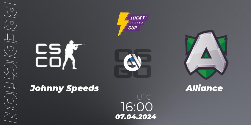 Johnny Speeds contre Alliance : prédiction de match. 07.04.2024 at 16:00. Counter-Strike (CS2), Esportal LuckyCasino Cup 2024
