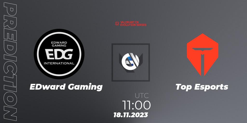 EDward Gaming contre Top Esports : prédiction de match. 18.11.2023 at 12:30. VALORANT, VALORANT China Evolution Series Act 3: Heritability