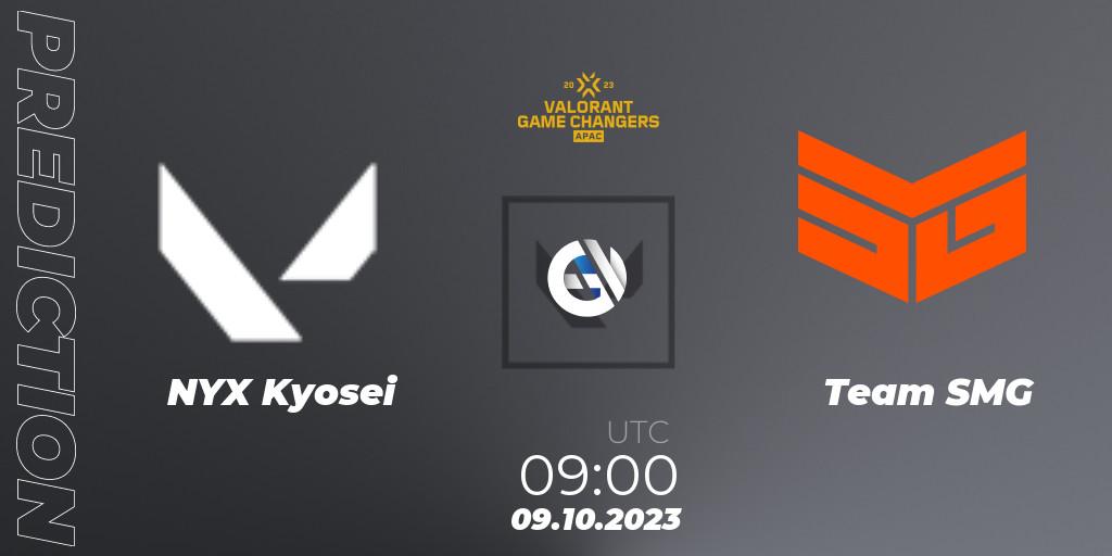 NYX Kyosei contre Team SMG : prédiction de match. 09.10.2023 at 09:00. VALORANT, VCT 2023: Game Changers APAC Elite