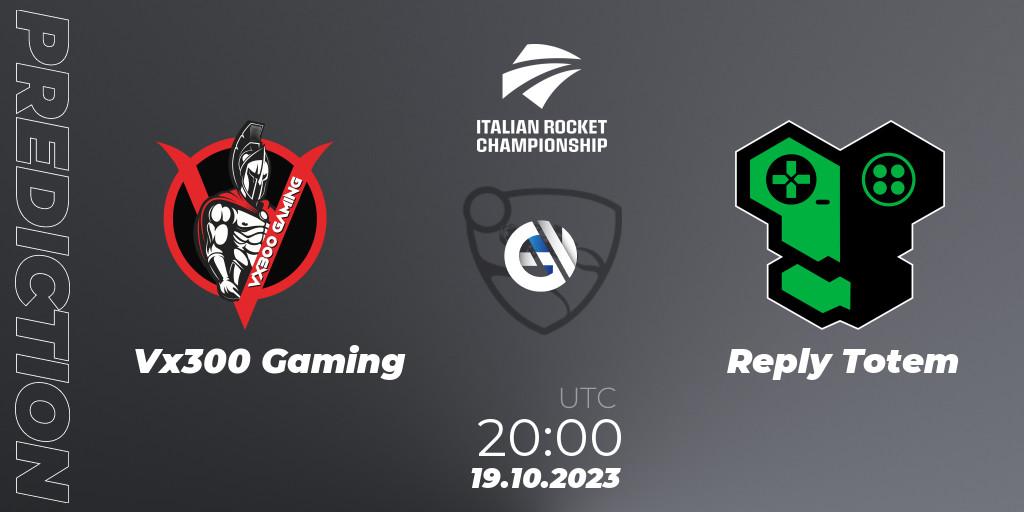 Vx300 Gaming contre Reply Totem : prédiction de match. 19.10.2023 at 20:00. Rocket League, Italian Rocket Championship Season 11Serie A Relegation