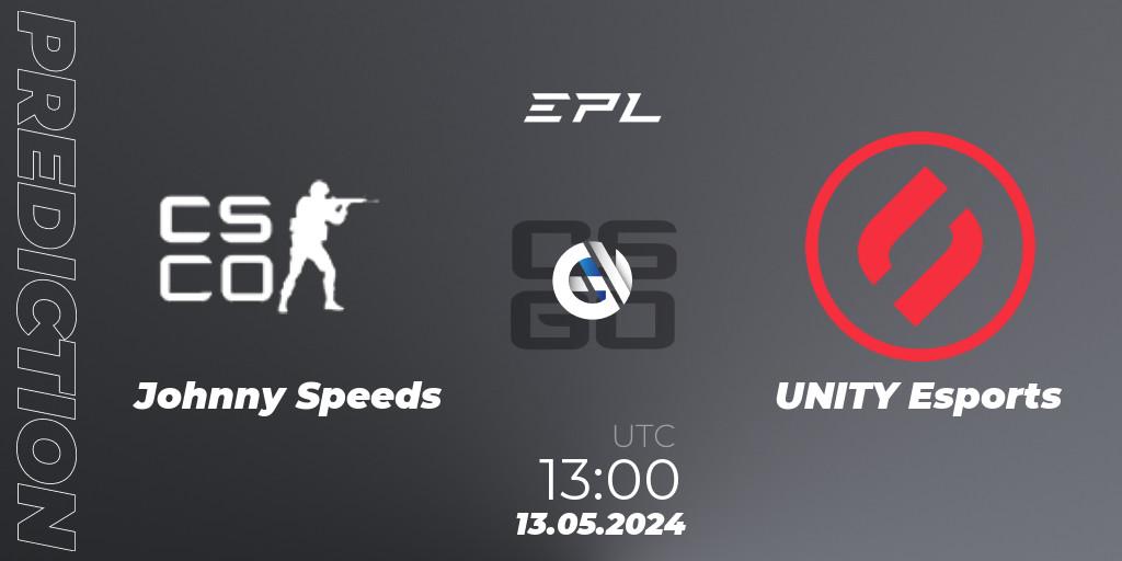 Johnny Speeds contre UNITY Esports : prédiction de match. 13.05.2024 at 13:00. Counter-Strike (CS2), European Pro League Season 17: Division 2