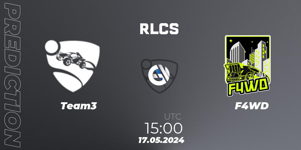 Team3 contre F4WD : prédiction de match. 17.05.2024 at 15:00. Rocket League, RLCS 2024 - Major 2: EU Open Qualifier 5