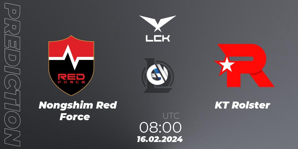 Nongshim Red Force contre KT Rolster : prédiction de match. 16.02.2024 at 08:00. LoL, LCK Spring 2024 - Group Stage
