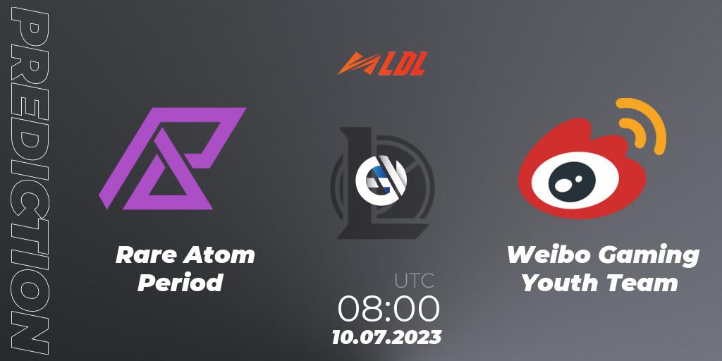 Rare Atom Period contre Weibo Gaming Youth Team : prédiction de match. 10.07.2023 at 08:45. LoL, LDL 2023 - Regular Season - Stage 3