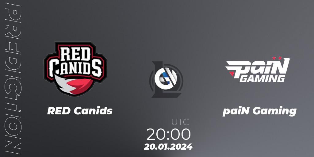 RED Canids contre paiN Gaming : prédiction de match. 20.01.2024 at 20:00. LoL, CBLOL Split 1 2024 - Group Stage