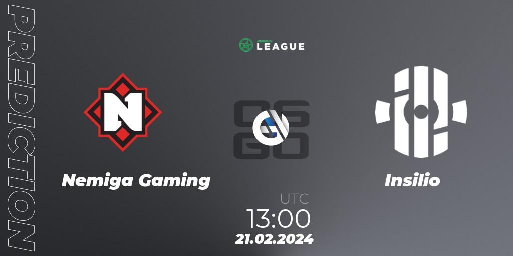 Nemiga Gaming contre Insilio : prédiction de match. 21.02.24. CS2 (CS:GO), ESEA Season 48: Advanced Division - Europe