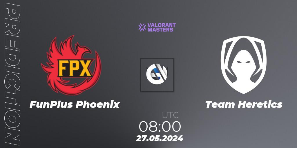 FunPlus Phoenix contre Team Heretics : prédiction de match. 27.05.2024 at 08:00. VALORANT, VCT 2024: Masters Shanghai
