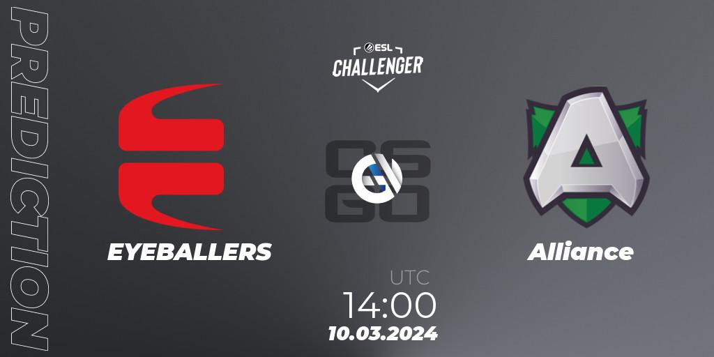 EYEBALLERS contre Alliance : prédiction de match. 10.03.24. CS2 (CS:GO), ESL Challenger #57: Swedish Open Qualifier