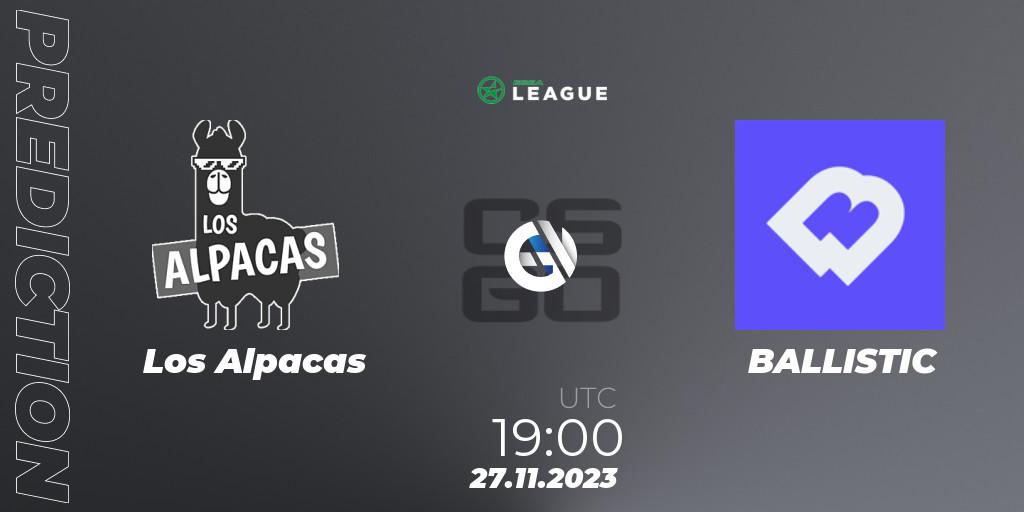 Los Alpacas contre BALLISTIC : prédiction de match. 27.11.2023 at 19:00. Counter-Strike (CS2), ESEA Season 47: Advanced Division - Europe