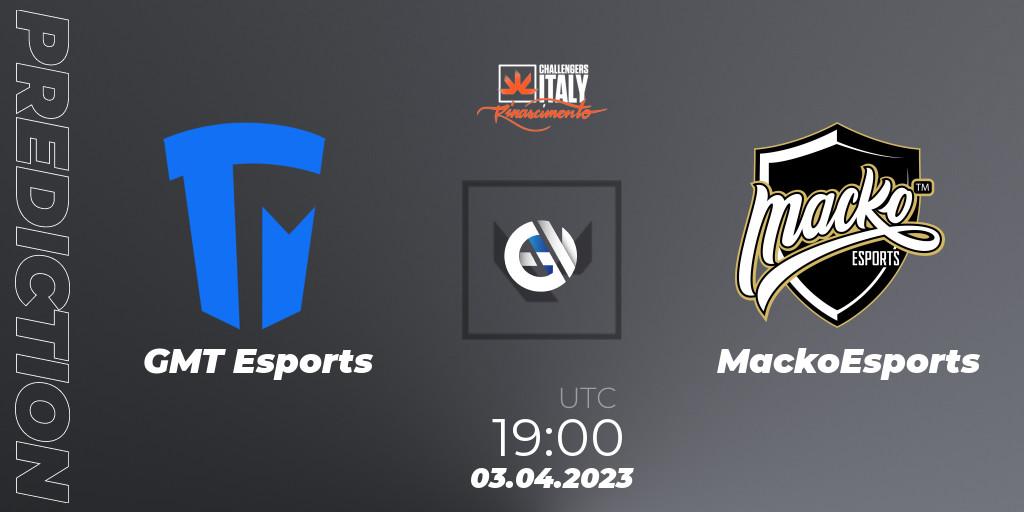GMT Esports contre MackoEsports : prédiction de match. 03.04.2023 at 19:10. VALORANT, VALORANT Challengers 2023 Italy: Rinascimento Split 2