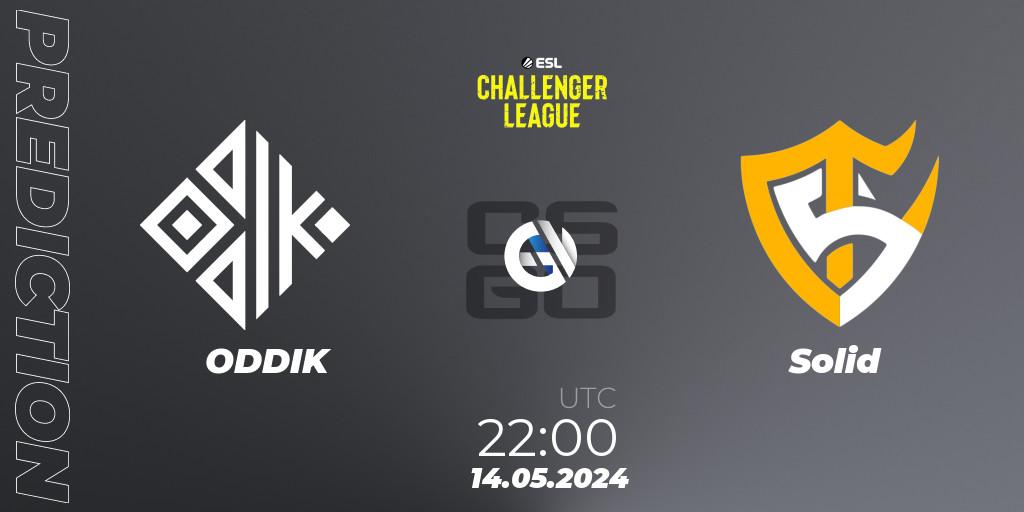 ODDIK contre Solid : prédiction de match. 15.05.2024 at 00:00. Counter-Strike (CS2), ESL Challenger League Season 47: South America