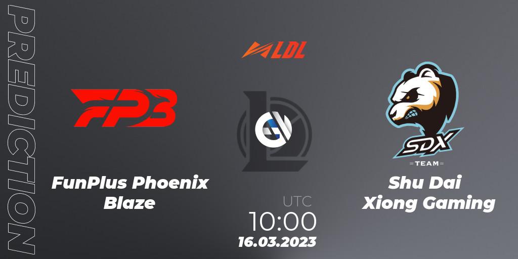 FunPlus Phoenix Blaze contre Shu Dai Xiong Gaming : prédiction de match. 16.03.23. LoL, LDL 2023 - Regular Season
