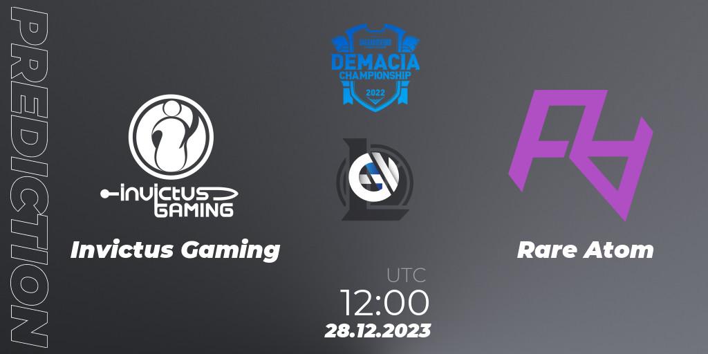 Invictus Gaming contre Rare Atom : prédiction de match. 28.12.2023 at 11:00. LoL, Demacia Cup 2023 Group Stage