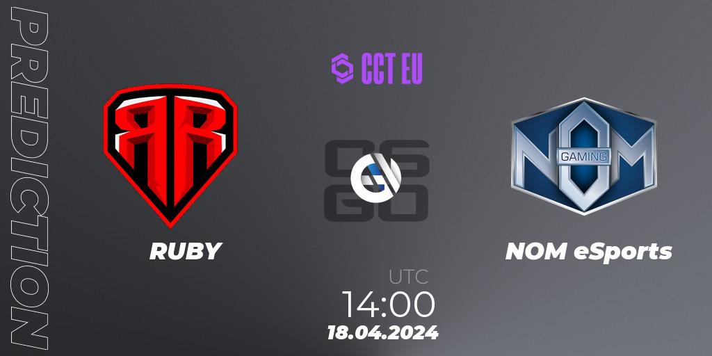 RUBY contre NOM eSports : prédiction de match. 18.04.2024 at 14:00. Counter-Strike (CS2), CCT Season 2 Europe Series 1 Closed Qualifier