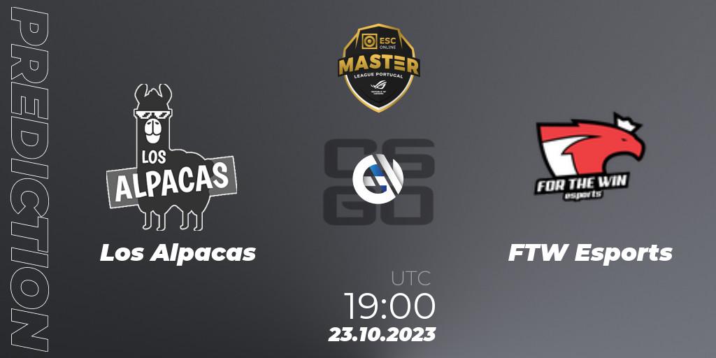 Los Alpacas contre FTW Esports : prédiction de match. 23.10.2023 at 19:00. Counter-Strike (CS2), Master League Portugal Season 12: Online Stage