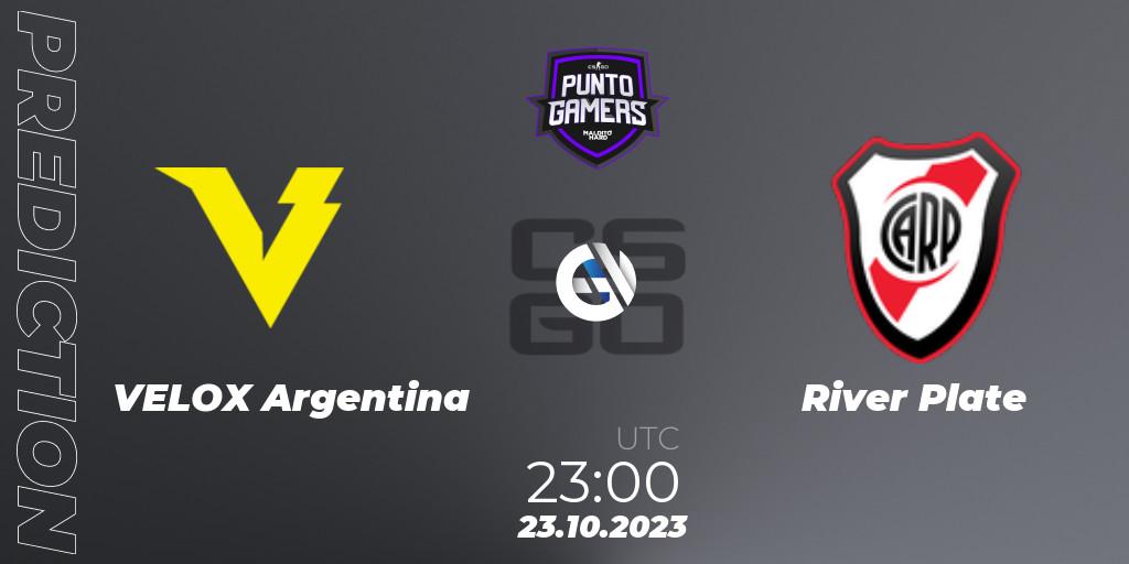 VELOX Argentina contre River Plate : prédiction de match. 23.10.2023 at 23:00. Counter-Strike (CS2), Punto Gamers Cup 2023