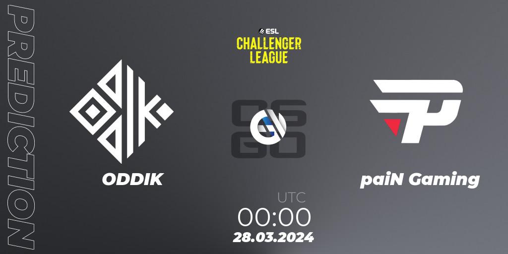 ODDIK contre paiN Gaming : prédiction de match. 24.04.2024 at 23:15. Counter-Strike (CS2), ESL Challenger League Season 47: South America