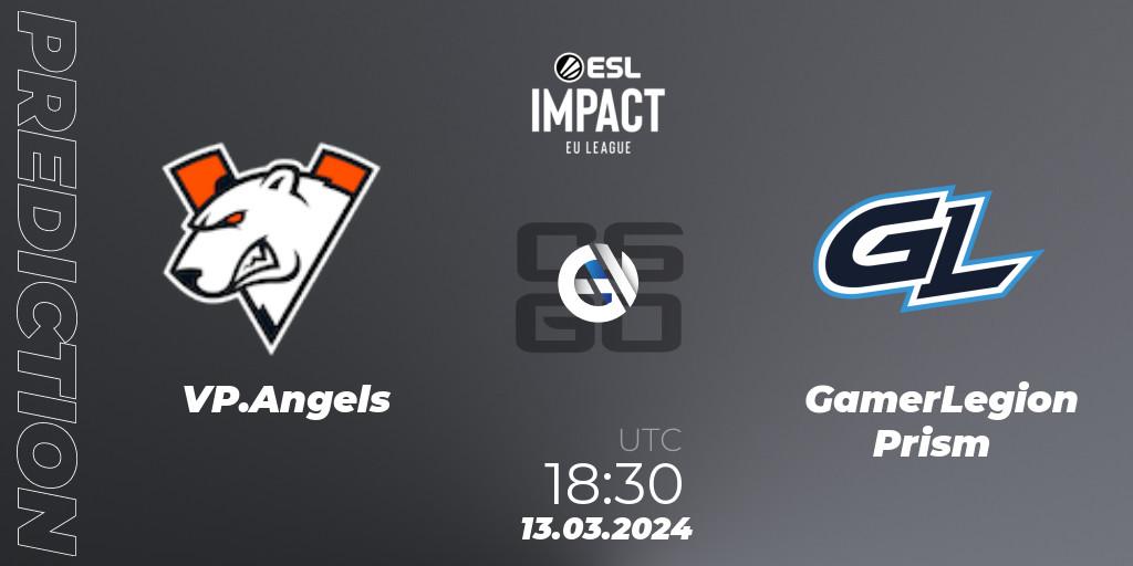 VP.Angels contre GamerLegion Prism : prédiction de match. 13.03.2024 at 18:30. Counter-Strike (CS2), ESL Impact League Season 5: Europe