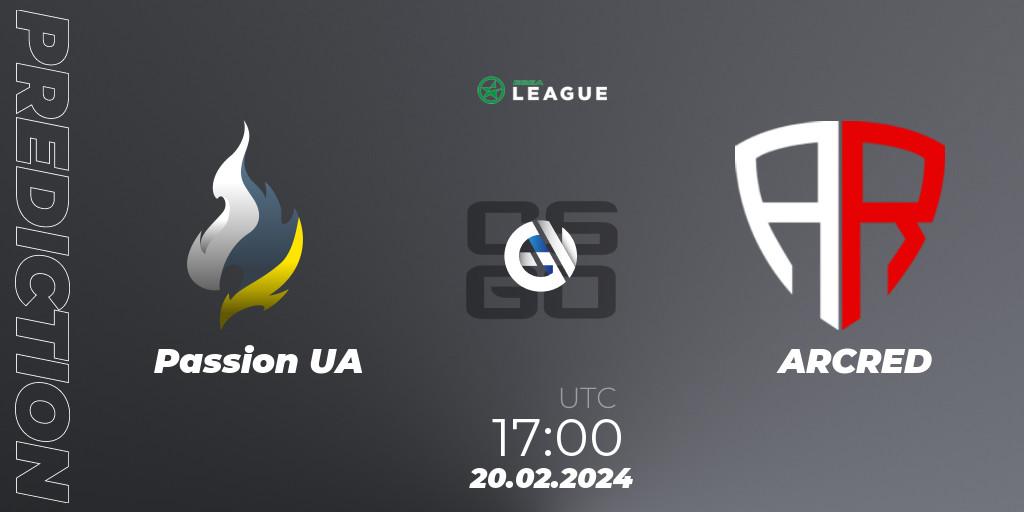 Passion UA contre ARCRED : prédiction de match. 20.02.24. CS2 (CS:GO), ESEA Season 48: Advanced Division - Europe