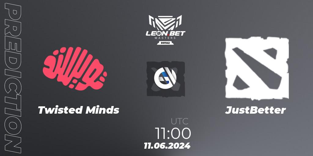 Twisted Minds contre JustBetter : prédiction de match. 11.06.2024 at 11:00. Dota 2, Leon Masters #1