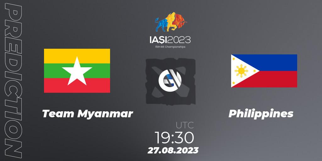 Team Myanmar contre Philippines : prédiction de match. 27.08.2023 at 20:30. Dota 2, IESF World Championship 2023